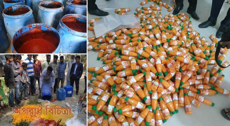ঘন চিনি, স্যাকারিন, কাপড়ের রং আর ফ্লেভার দিয়ে তৈরি হচ্ছে ভেজাল জুস ও সস