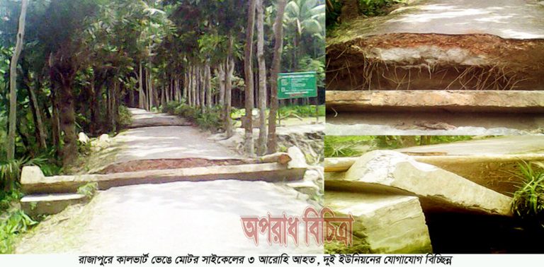 রাজাপুরে কালভার্ট ভেঙে মোটর সাইকেলের ৩ আরোহি আহত