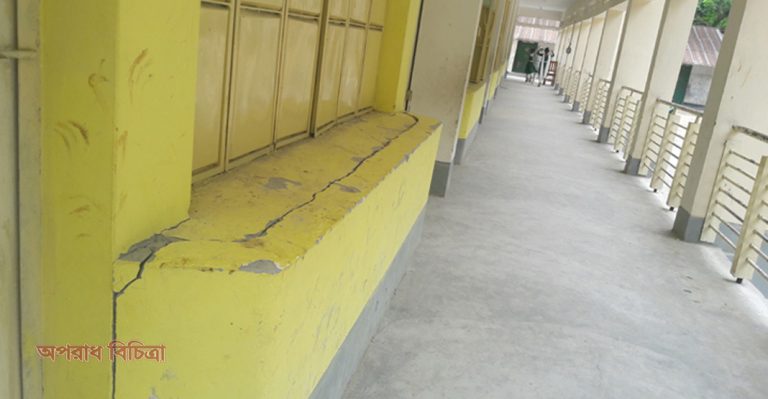 তিন মাসের মাথায় ভবনের বিভিন্ন অংশে ফাটল