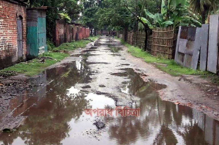 লালমনিরহাট স্টেশনের সামনের সড়কটির বেহাল দশা