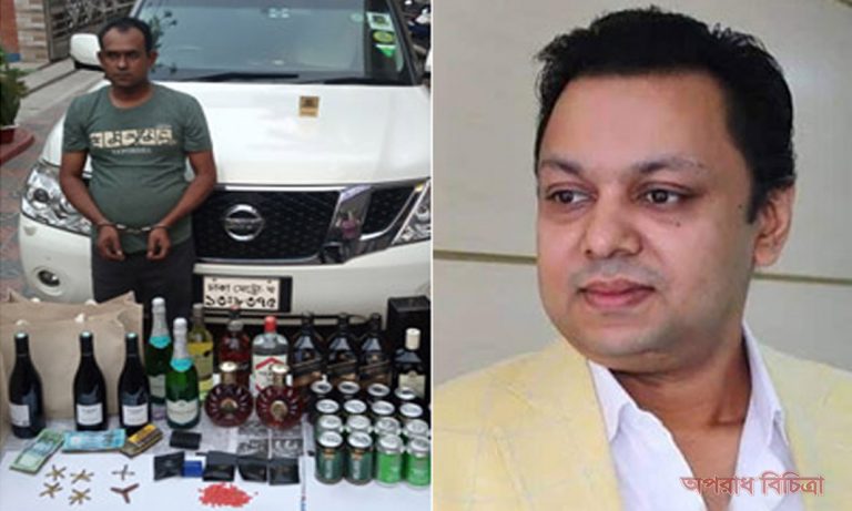 রাসেলের গাড়ি থেকে বিপুল পরিমাণ মাদক ও অস্ত্র উদ্ধার
