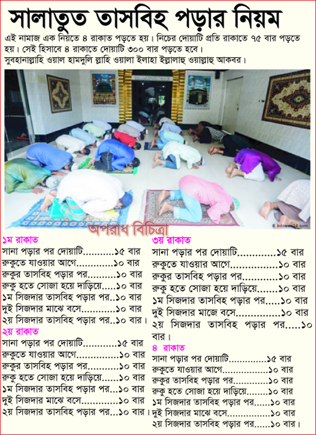 সালাতুত তাসবিহ পড়ার নিয়ম