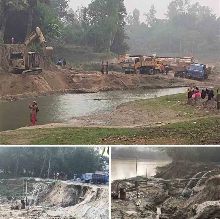 বগুড়ার নাগর নদীর তীরে প্রশাসনকে বৃদ্ধা আঙ্গুল দেখিয়ে ভূমিদস্যুদের বালু উত্তোলনের মহাউৎসব