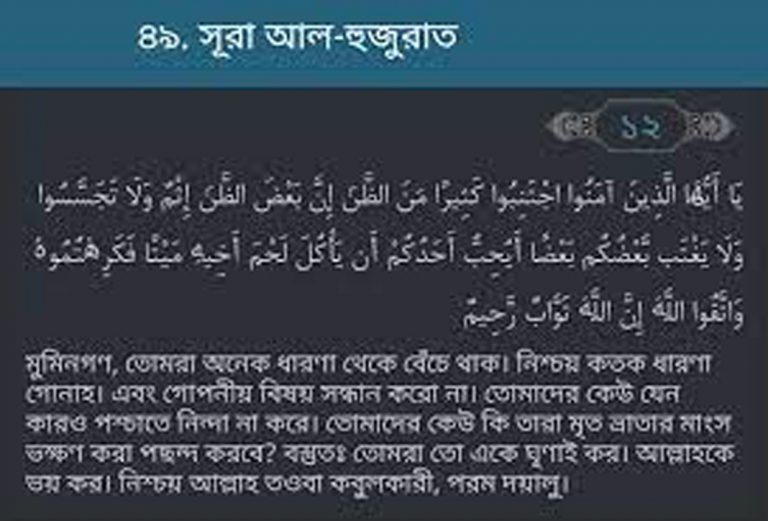 সূরা ৪৯ আল-হুজুরাত  আয়াত নং ১২
