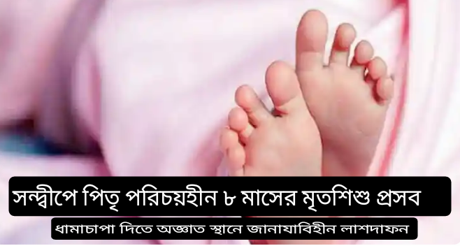 সন্দ্বীপে পিতৃ পরিচয়হীন ৮ মাসের মৃতশিশু প্রসব যুবতীর ধামাচাপা দিতে জানাযাবিহীন অজ্ঞাত স্থানে লাশদাফন