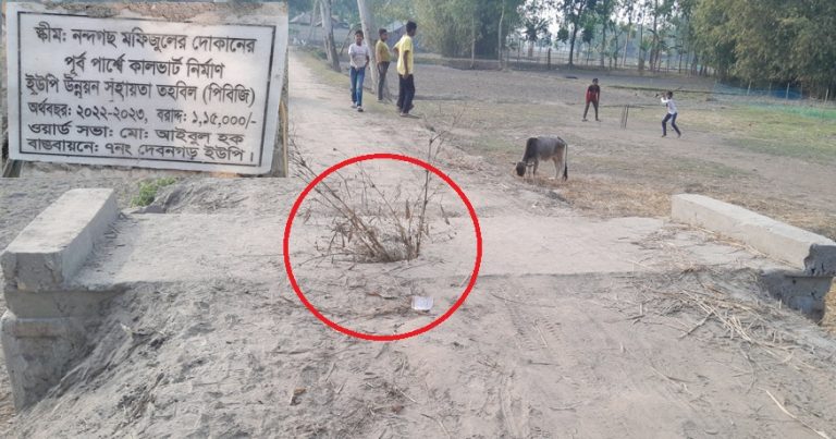 তেঁতুলিয়ায় নির্মাণের আট মাসের মাথায়  ভেঙ্গে পড়ল কালভার্ট