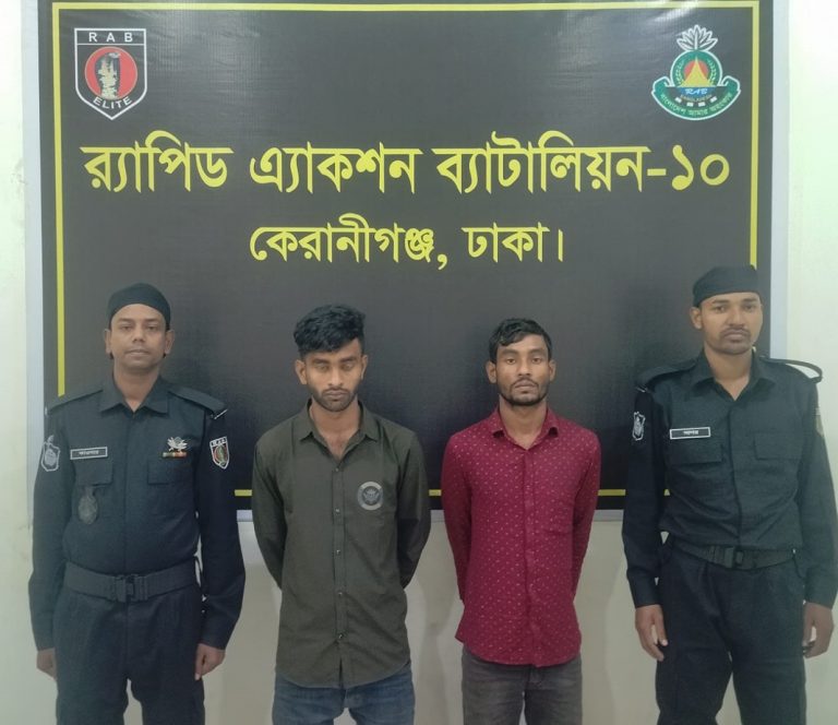হত্যা মামলায় গ্রেফতারী আসামী রাকিব এবং রাজিব’কে রাজধানীর পল্লবী হতে গ্রেফতার করেছে র‌্যাব-১০