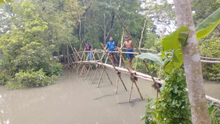 বাঁশের সাঁকোই গ্রামবাসীর একমাত্র ভরসা